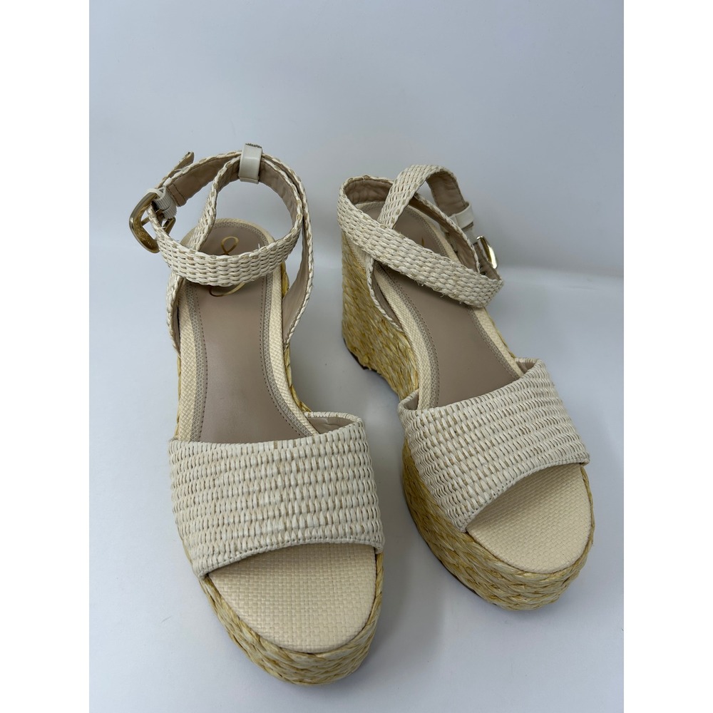 Sam Edelman Womens Cream Raffia Platform Wedge Ankle Strap Sandals Size 10